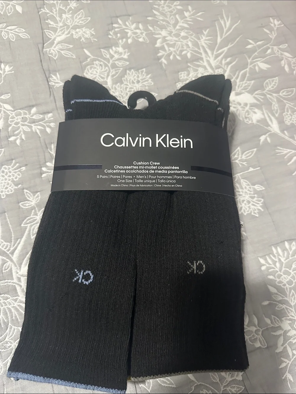 Calvin Klein Black Crew Cushion Socks with Subtle Blue Trim - 5 Pack